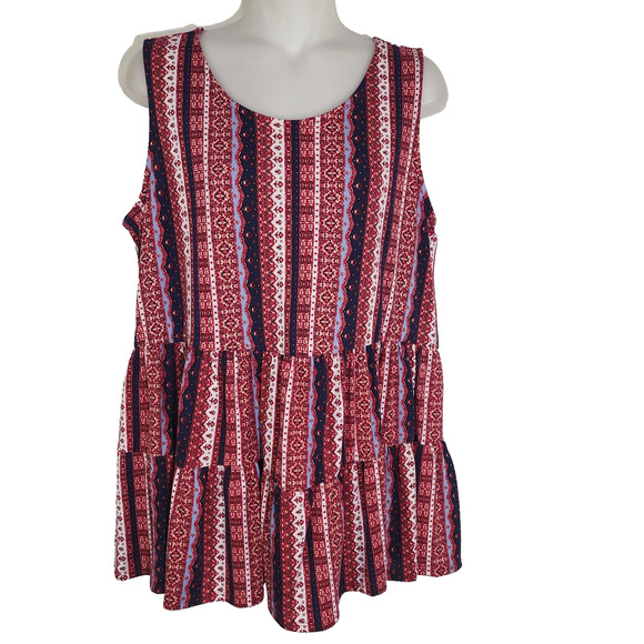 LuLaRoe Womens Eliana Tiered Layered Tank Top Size Small Red Blue Ribbon Striped - Picture 1 of 9